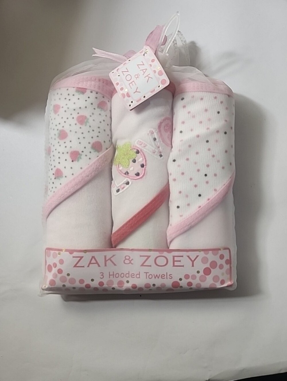 ZAK & ZOEY Pink Hooded Baby Bath Towels - Set of 3